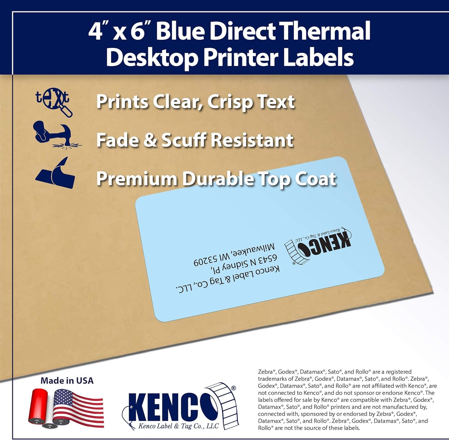 4" X 6" Direct Thermal Perforated Stickers Labels for Shipping Labels, Inventory, and Color Coding - Compatible with Zebra, Rollo, Godex and More (Blue, 1 Roll)