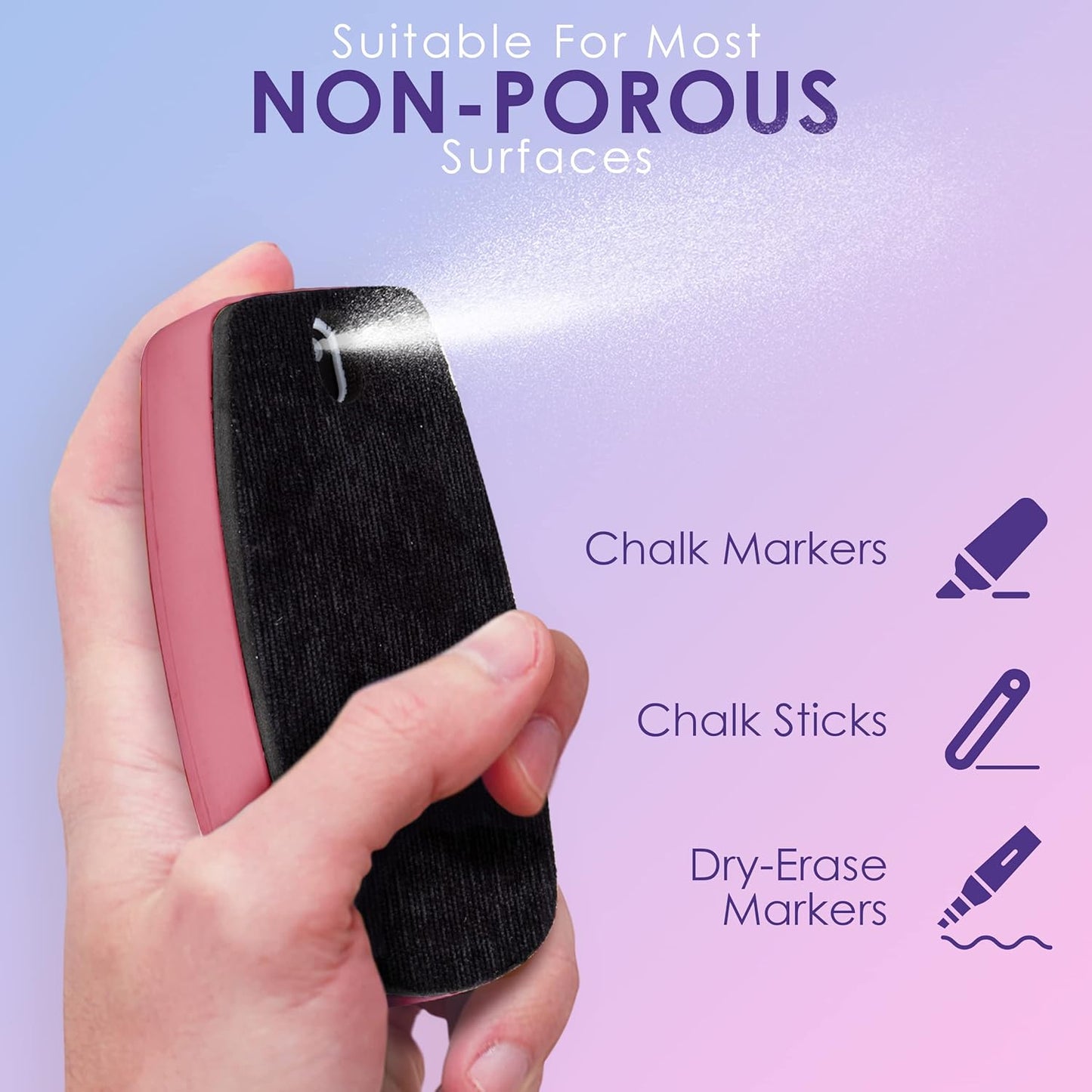 Loddie Doddie 2-in-1 Magnetic Pink Dry Erase Board Eraser - Blush Ergonomic TPE - Magnetic Holder for Whiteboard & Chalkboard - Non-Toxic Cleaner Spray & Bonus Microfiber Cloth - Teacher Supplies