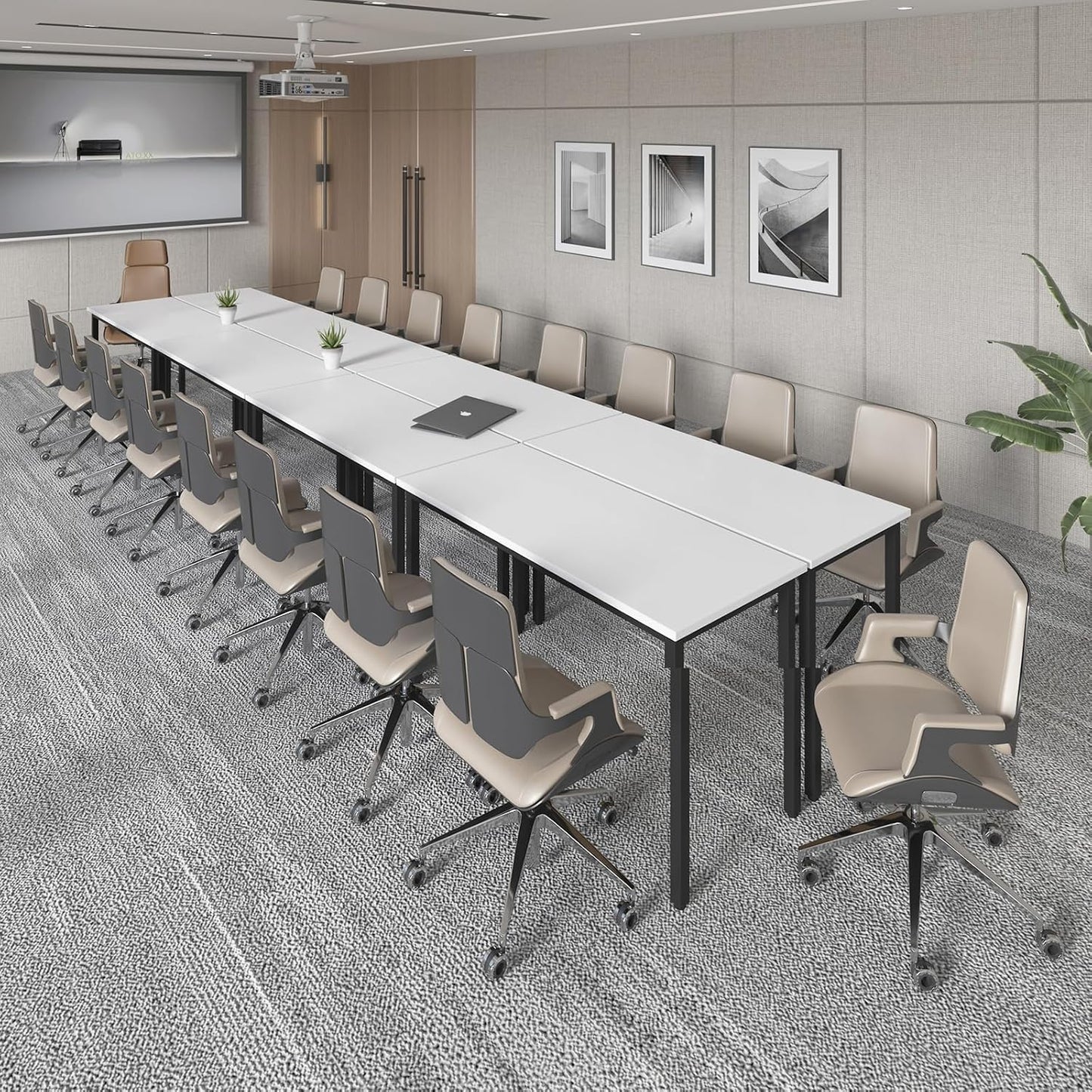 Bonzy Home Conference Table, 23FT Office Computer Desk, Printer Podcast Table for Meeting Room Conference Room Study Room, 10 PCS Random Combination, White, 275.5"x47.2"x29.5"