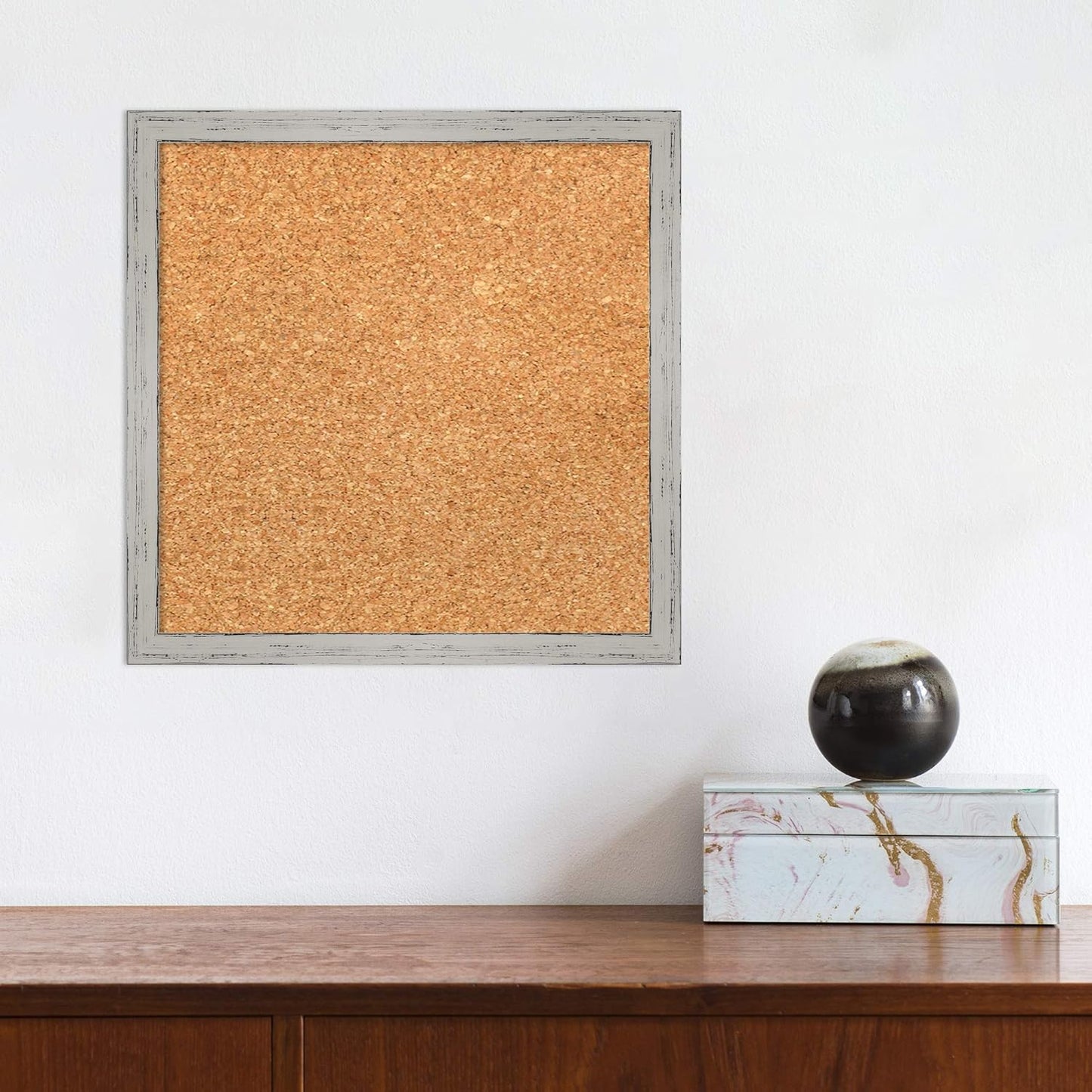 Amanti Art Natural Cork Board for Wall, 13x13 Vision Board with White Frame, X-Small Corkboard Office Decor for Home Organization, Cottage Corkboard Pinboard to Display Items for Home Organization in