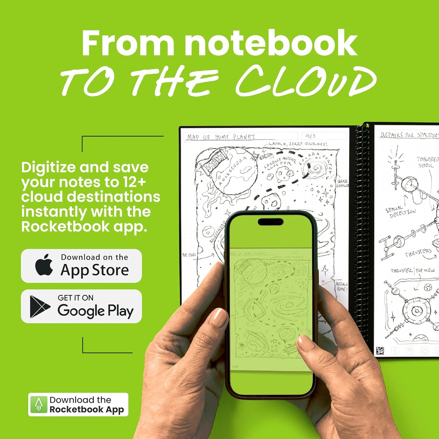 Rocketbook New Core Reusable Spiral Notebook, Letter Size 8.5x11, Black - Dotted Pages, App-Connected, Erasable, Durable Cover, Ideal for School, Work, and Creative Projects