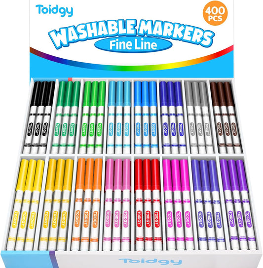 400 PCS Washable Markers for Kids, Colored Markers Bulk for School, Thin Marker Set in 16 Assorting Colors, Fine Line Marker with Conical Tip, Back to School Supplies, Classroom Must Haves
