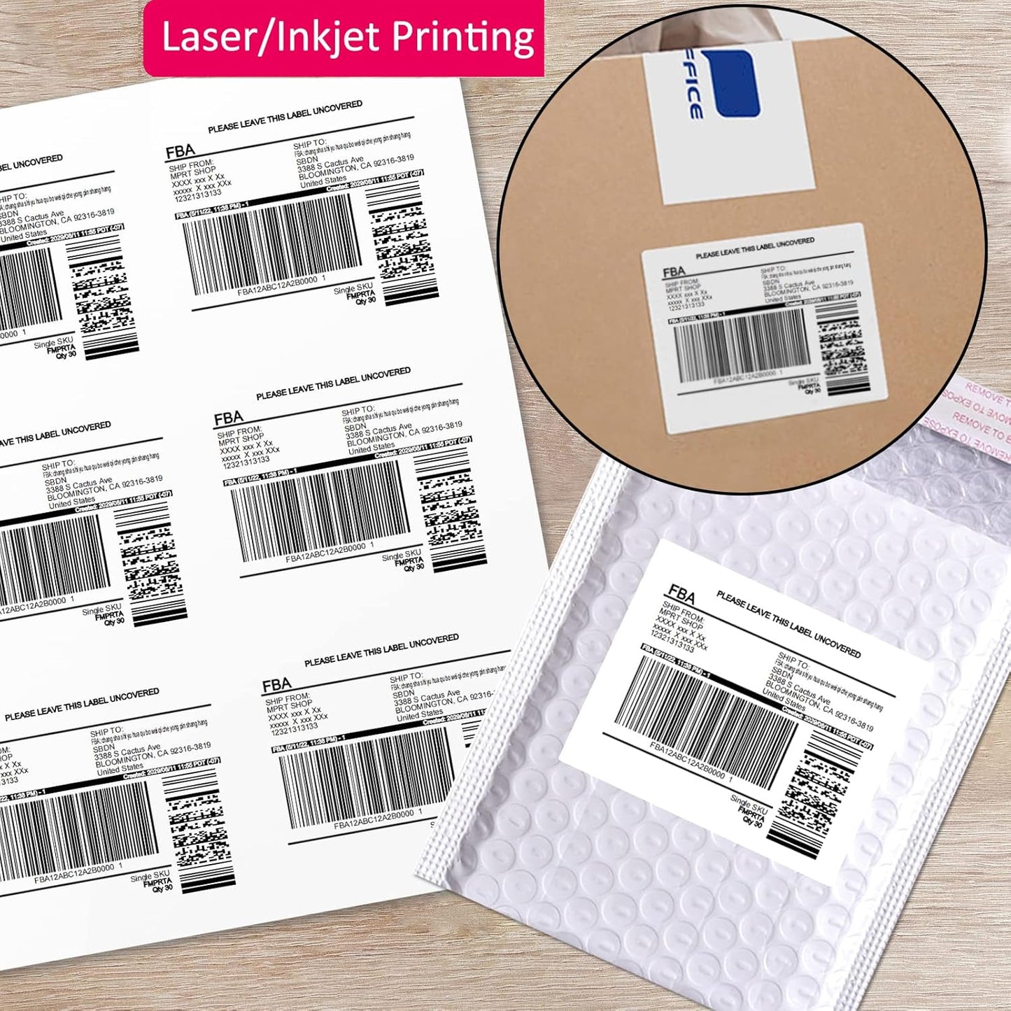 3-1/3" x 4" Shipping Address Labels 3000 Label Stickers Paper for Laser/Inkjet Printer 6 per Page Printable Mailing Labels, FBA Box Labels - Matte, 500 Sheets