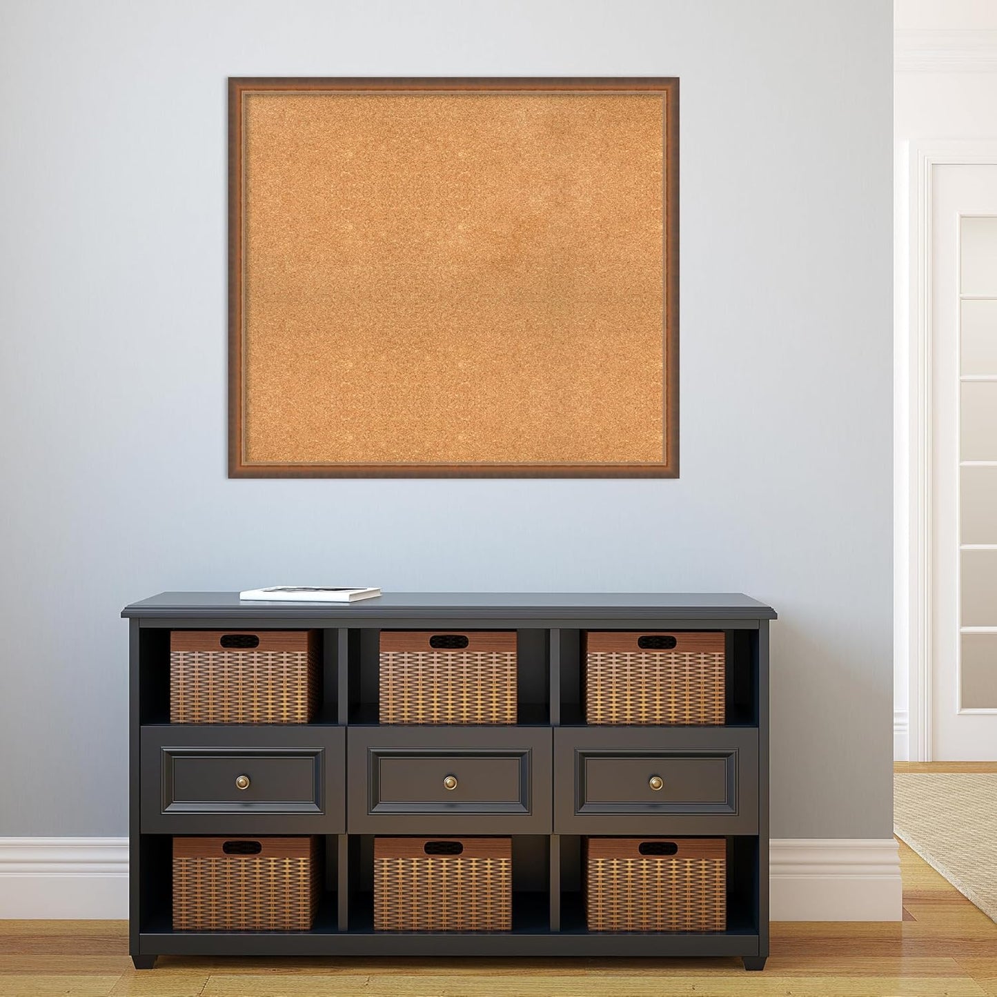 Amanti Art Natural Cork Board for Wall, 32x36 Vision Board with Bronze Frame, Large Corkboard Office Decor for Home Organization, Modern Corkboard Pinboard to Display Items for Home Organization in