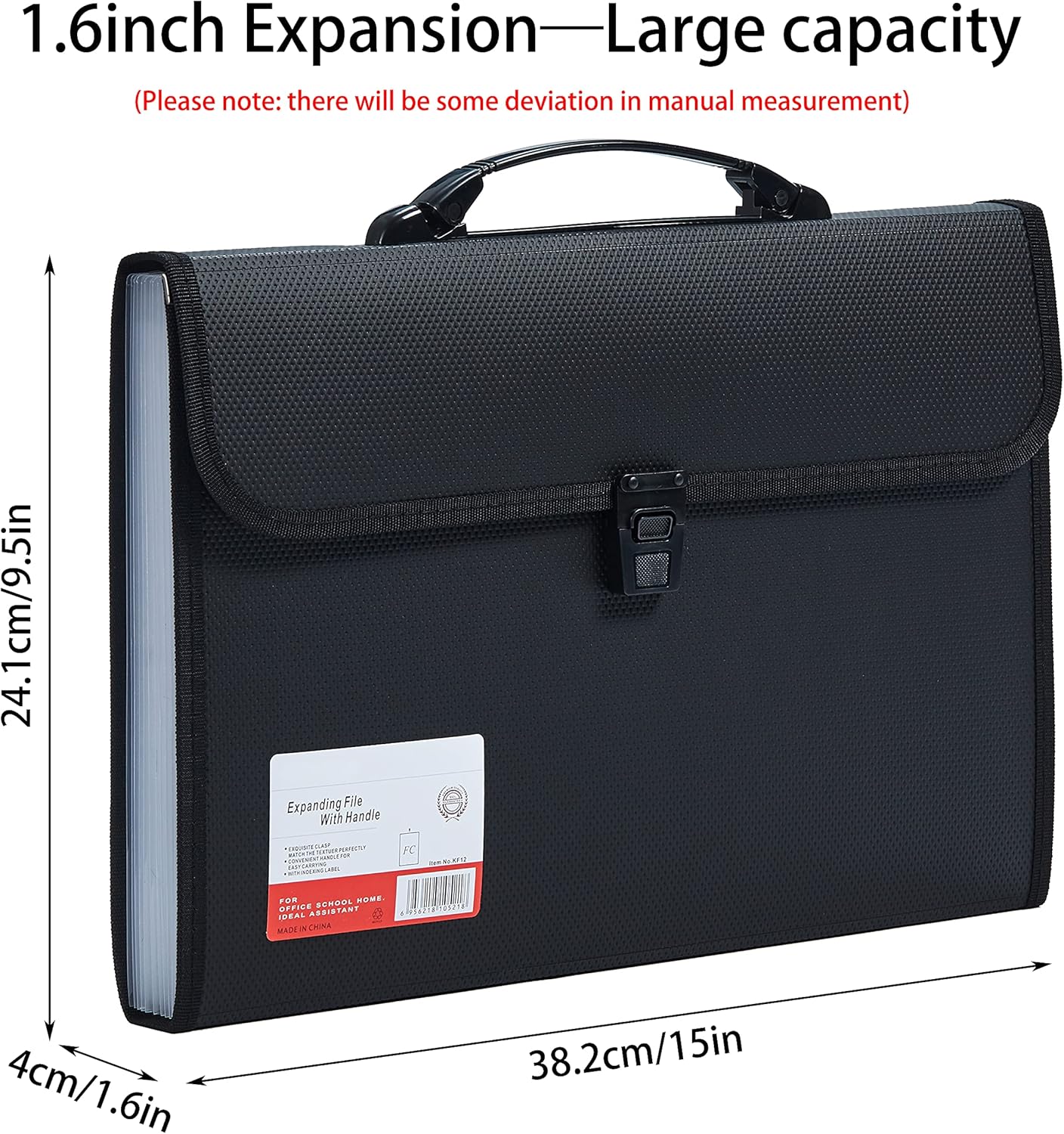 Legal Size 13 Pocket Accordian File Organizer Expanding File Folder for FC A4 Paper, Briefcase File Case with Durable Handle & Buckle Closure for School Home & Business (Black-2)