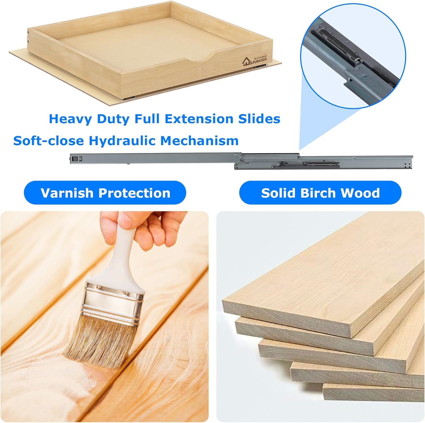 WelFurGeer Soft Close Pull Out Drawers for Kitchen Cabinets, 32" W x 22" D Pull Out Cabinet Organizer, Heavy-Duty Cabinet Organizer, Space-Saving Pullout Drawer for Home & Kitchen Organization