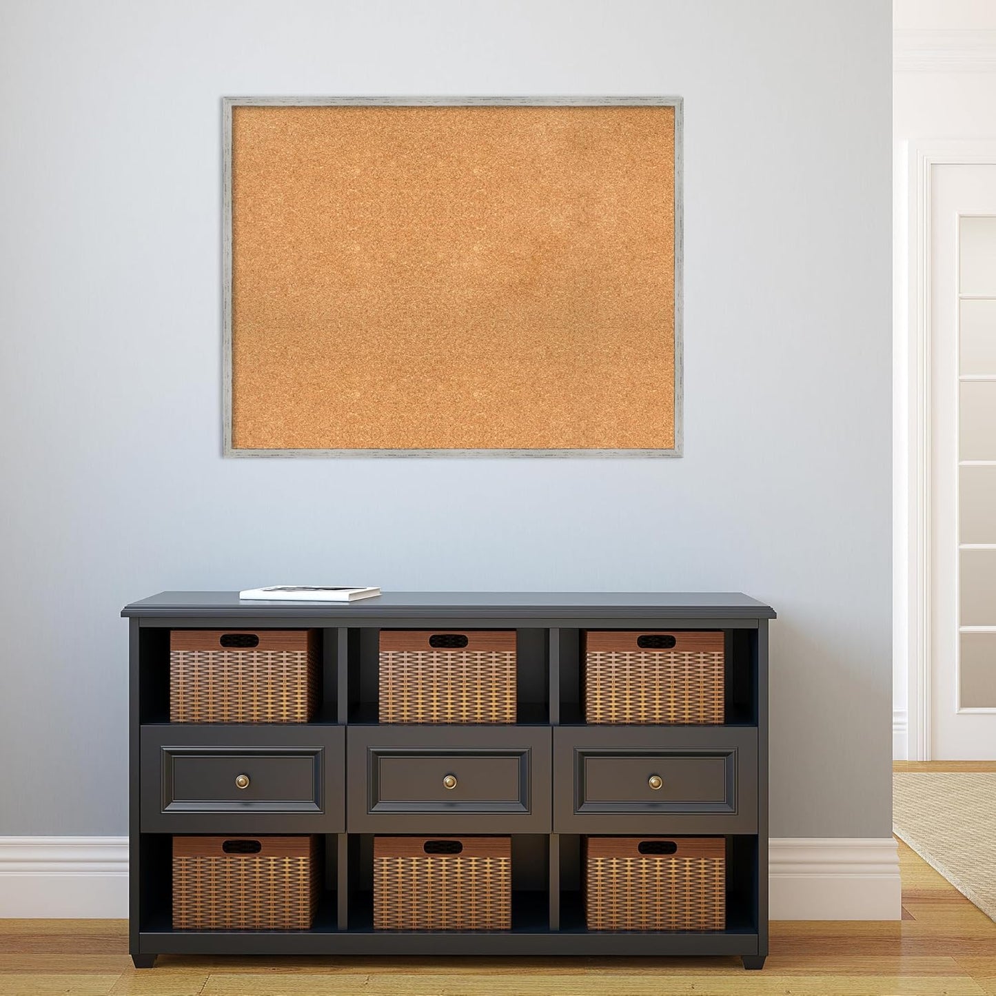 Amanti Art Natural Cork Board for Wall, 29x37 Vision Board with White Frame, Large Corkboard Office Decor for Home Organization, Cottage Corkboard Pinboard to Display Items for Home Organization in