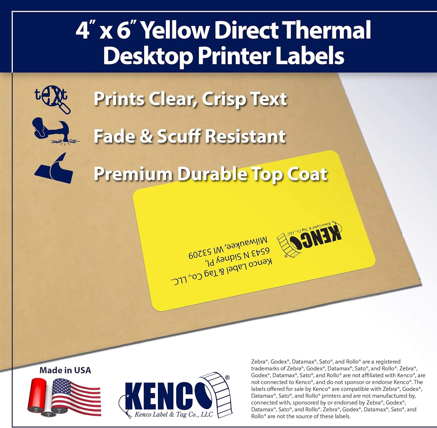 4" X 6" Direct Thermal Perforated Stickers Labels for Shipping Labels, Inventory, and Color Coding - Compatible with Zebra, Rollo, Godex and More (Yellow, 6 Rolls)