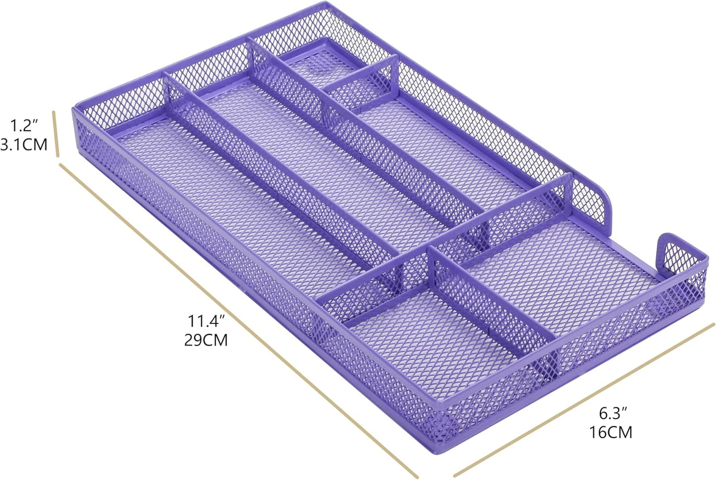 Annova Desk Drawer Organizer Tray for Office Organization - Metal Mesh - Storage Tray with Dividers for Pens, Desktop Accessories, Bathroom, Kitchen, Makeup and Office Supplies (Small, Purple)