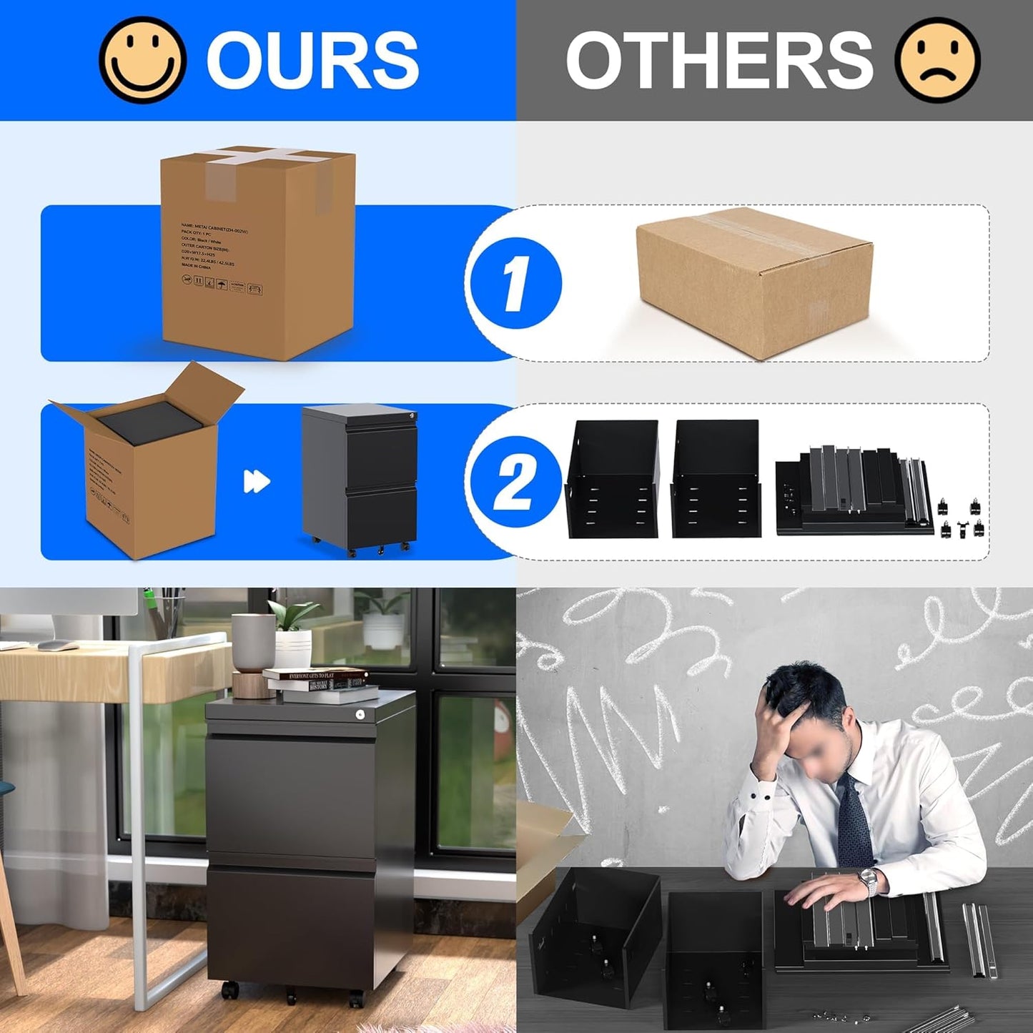 Aobabo 2 Drawer File Cabinet, Lockable Metal Filing Cabinet with Wheels for Home Office, Legal/Letter Size, Fully Assembled Except Wheels, Black