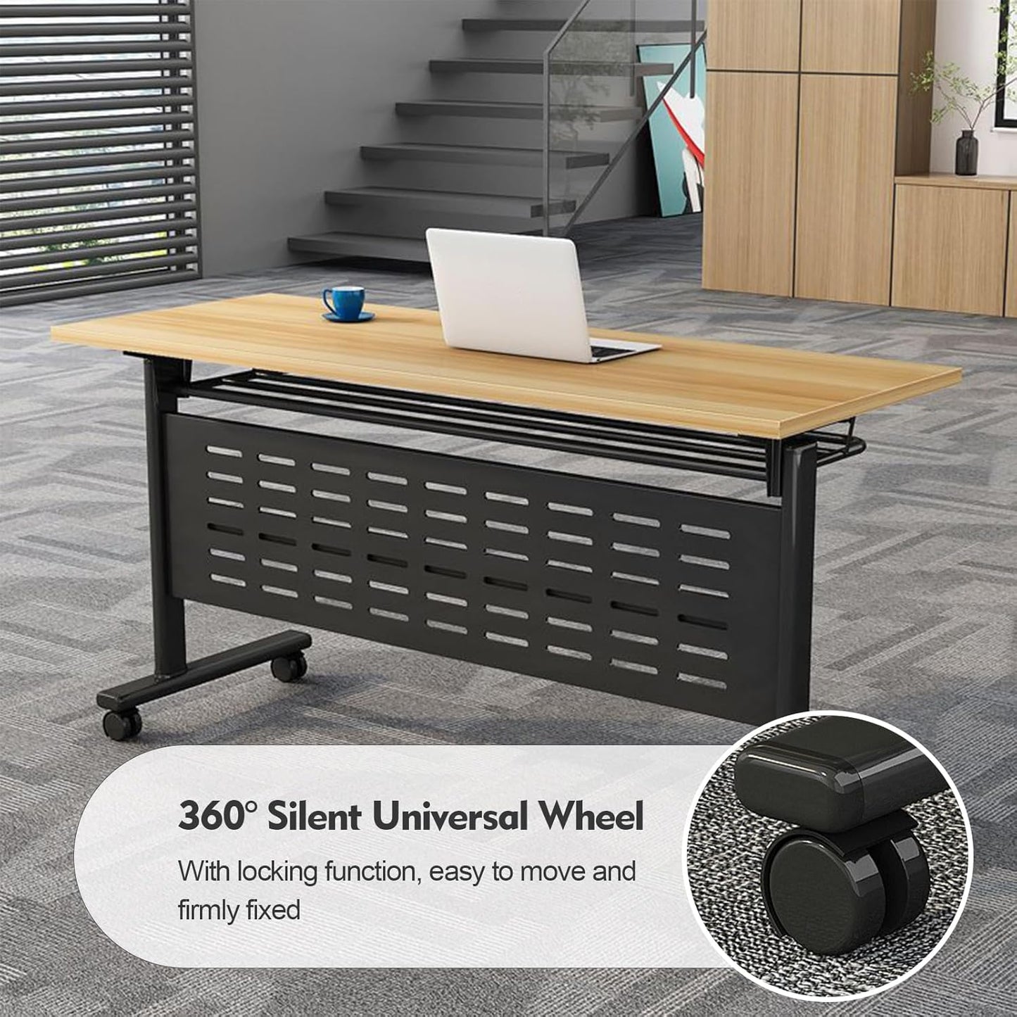 Foldable Conference Table, Folding Conference Room Table with Wheels, Flip Top Mobile Training Table, Rolling Seminar Meeting Tables for Office Training Room Classroom (4pack 55.1in)