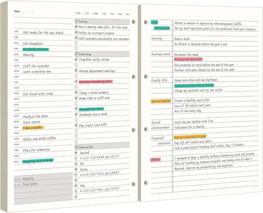 EMSHOI Daily Planner Refill 8.5" X 11", 80 Sheets, 160 Pages A4 4-Ring Binder Planner Inserts, Thick Cream Color Refill Paper, 100 GSM Loose Leaf, A4 Paper Refills with Gift Box