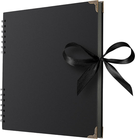 Bstorify Square Large Black Scrapbook Photo Albums 80 Pages (11 x 11 inch) Thick Kraft Paper Scrap Book, Memory Book, Ribbon Closure - Ideal for Your Scrapbooking, Art & Craft Projects