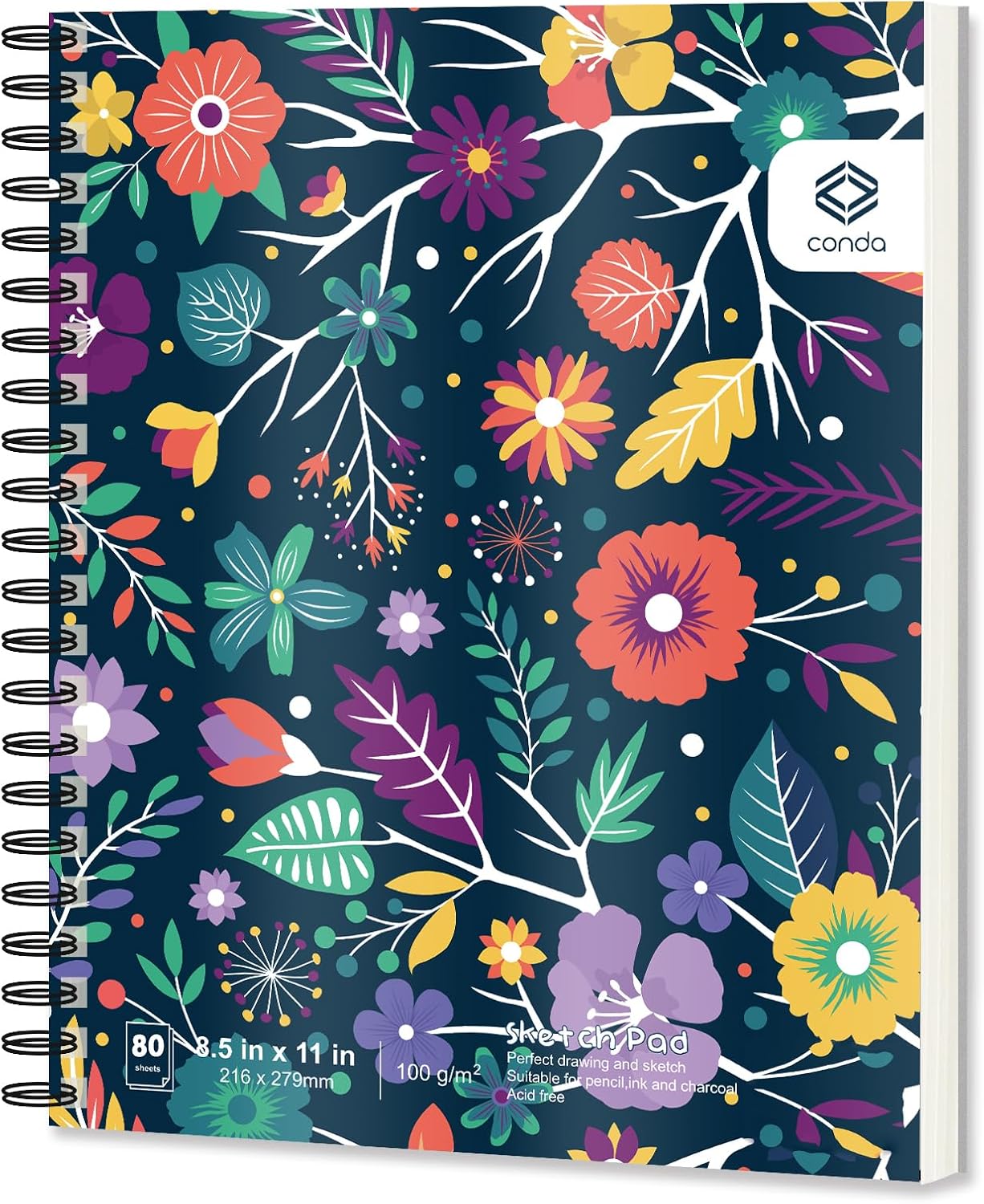 conda 8.5"x11" Sketch Book, 80 Sheets (68 lb/100gsm), Spiral Bound Artist Sketch Pad, Durable Acid Free Drawing Paper for Drawing Painting