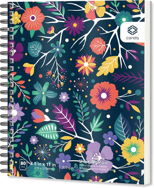 conda 8.5"x11" Sketch Book, 80 Sheets (68 lb/100gsm), Spiral Bound Artist Sketch Pad, Durable Acid Free Drawing Paper for Drawing Painting