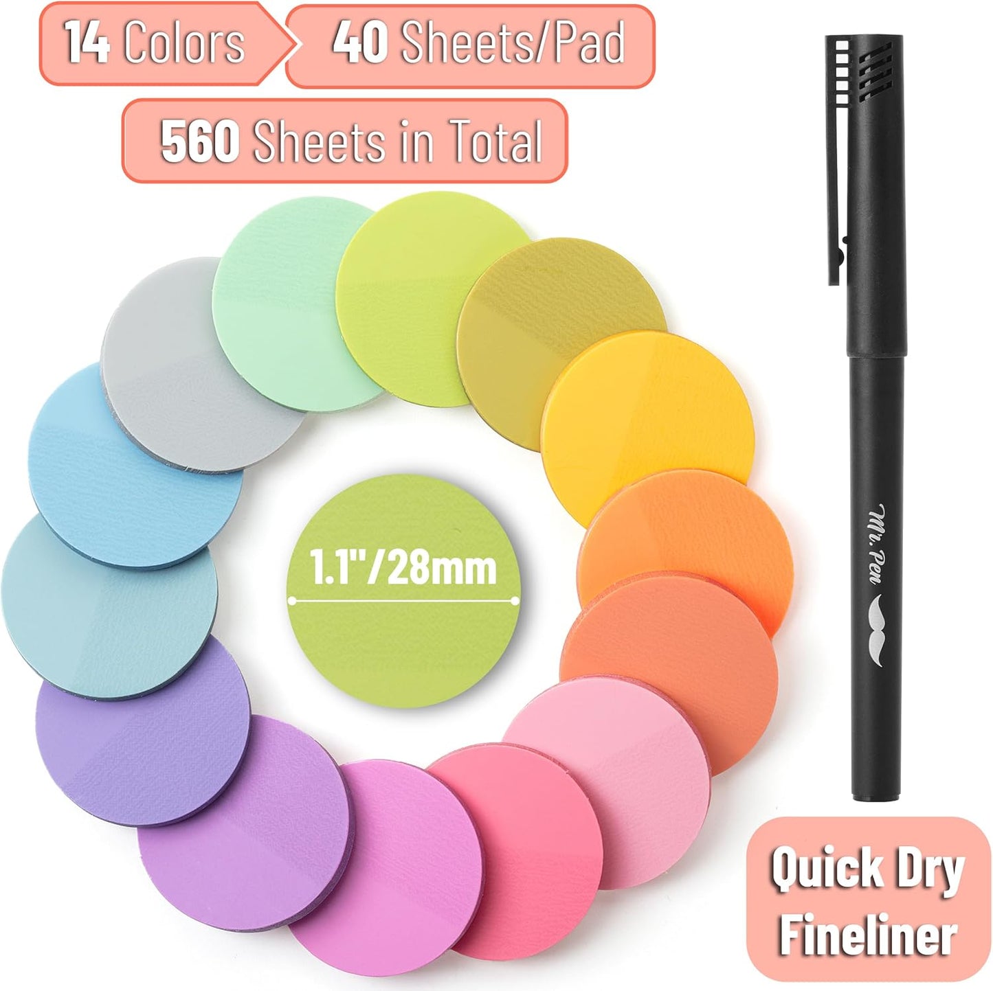 Mr. Pen- Transparent Sticky Note Set, 560Sheets, Colorful, Round Transparent Sticky Notes Set