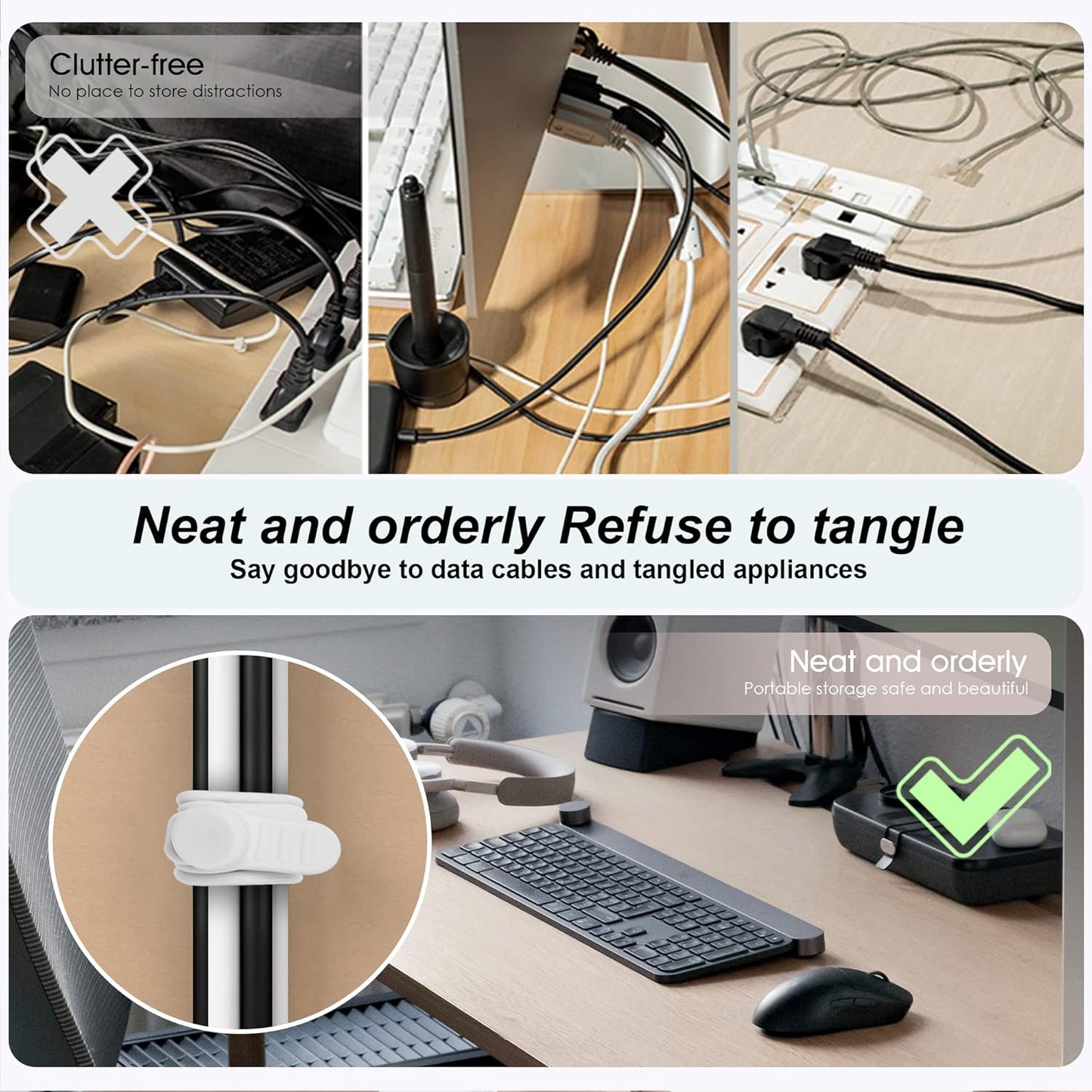 Nearockle 24Pcs Silicone Cable Straps Cord Organizer for Bundling Earphone, Phone Charger, Computer Cords, Reusable Cable Ties Wire Organizer in Home,Office,Kitchen,School (4 Colors)