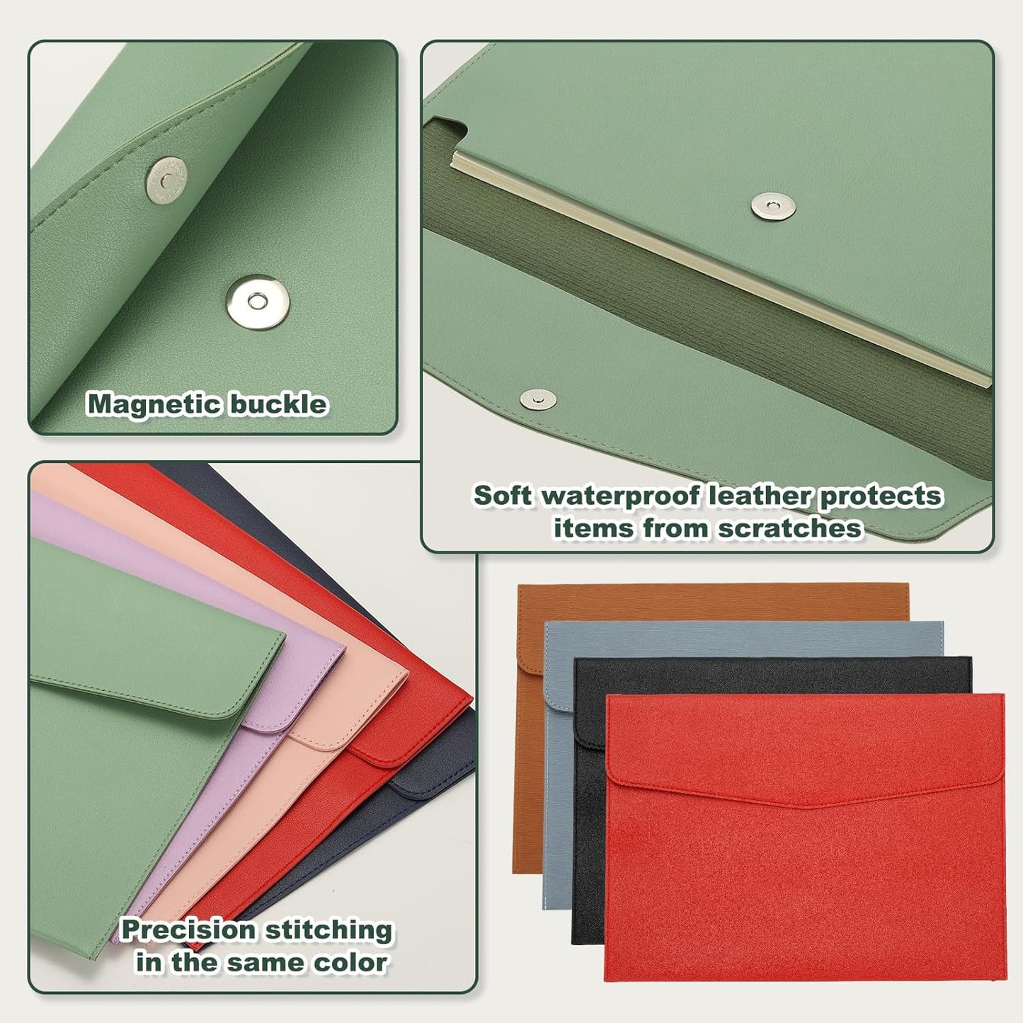 PATIKIL PU Leather A4 File Folder, Document Holder Filing Organizer Portfolio Envelope Folder Case with Snap Closure for Letter Receipt Style 2, Pink