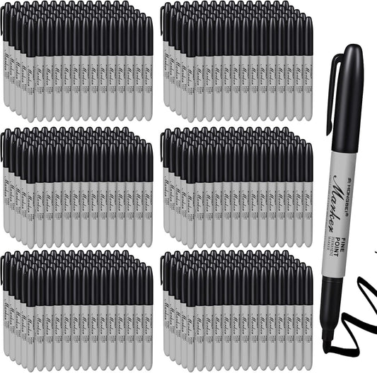 Thenshop 300 Pack Permanent Markers Bulk Black Permanent Marker Set Fine Point Pens Work on Wood, Metal, Stone, Glass