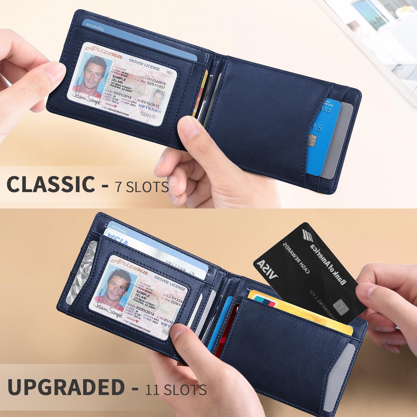 Slim Money Clip Wallets for Men RFID Blocking 11 Card Holder Minimalist Small Thin Carbon Leather Bifold Mens Front Pocket Wallet Gift Box