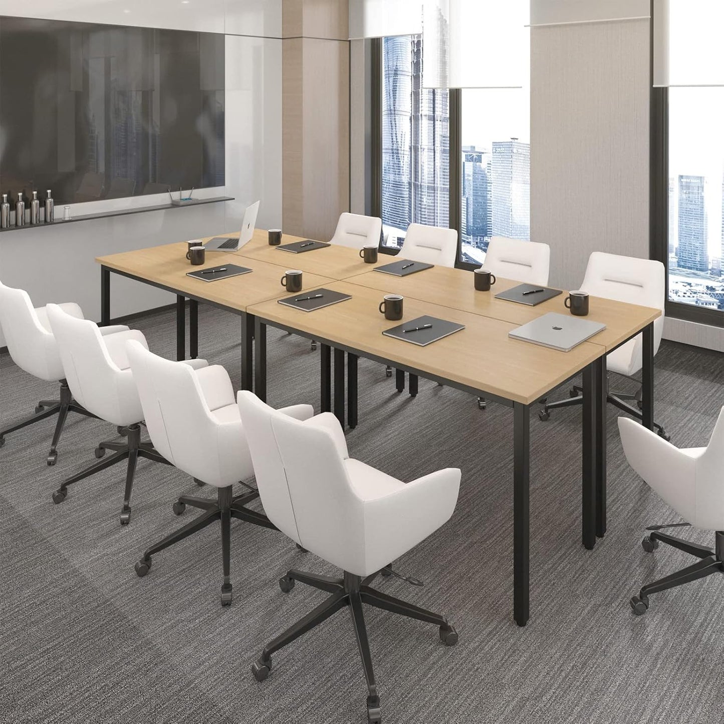 Bonzy Home Conference Tables 9ft Office Computer Desk for Meeting Room Study Writing Printer Podcast Table for 4-8 People Rustic Natural 2PCS 110.2"x23.6"x29.5"