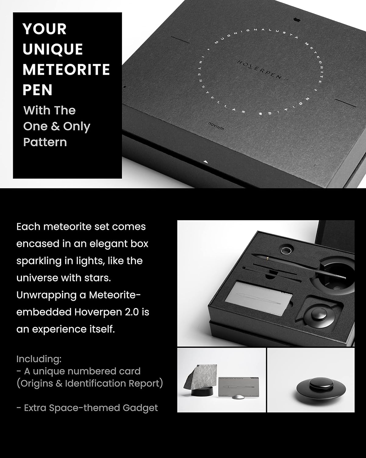 Novium Hoverpen 2.0 Interstellar Edition - Space Black, Unisex, Ballpoint Pen, 23.5 Degree Angle, Schmidt Ballpoint Refill, No Spills, No Spotting, No Explosions