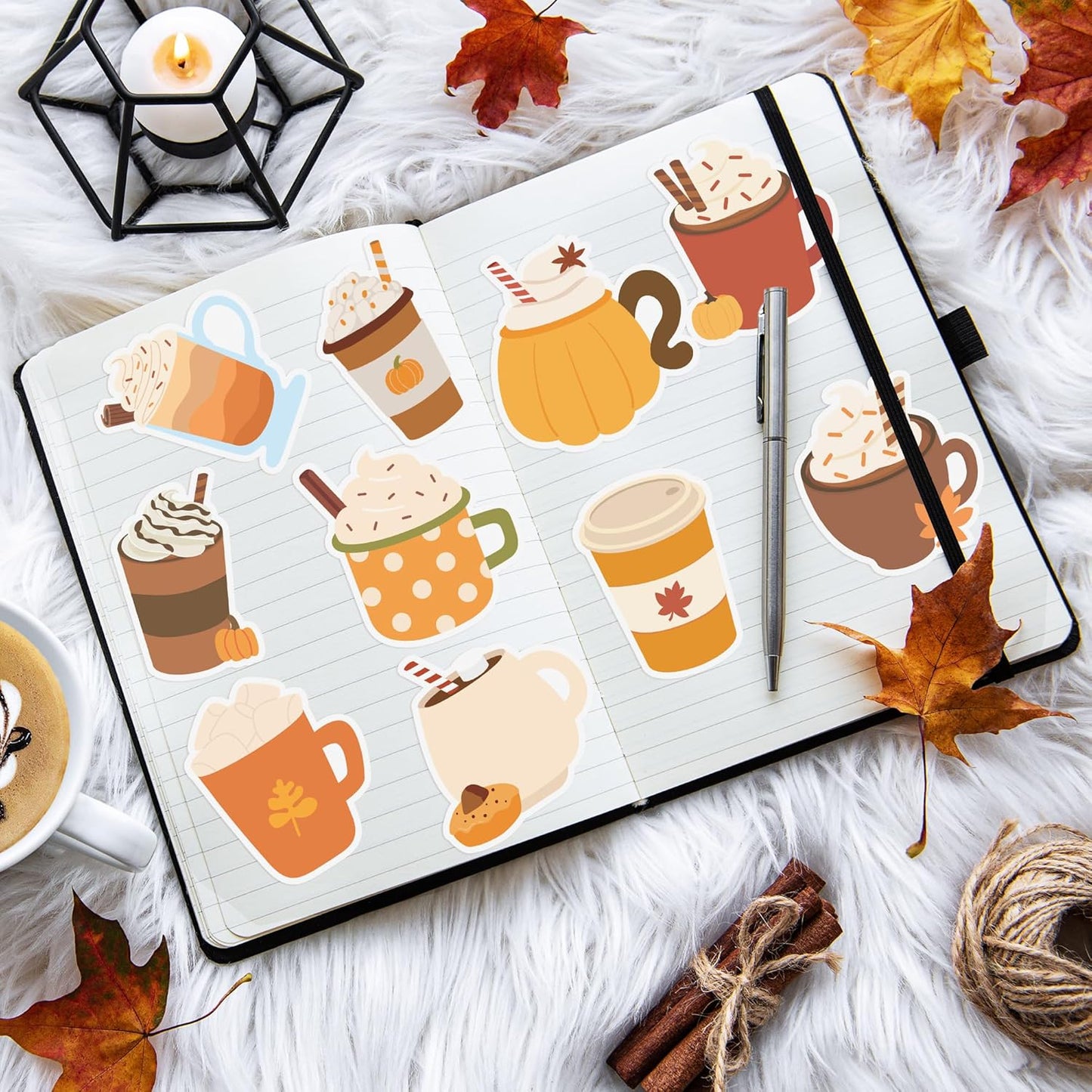 Xqumoi 30 Pack Fall Coffee Cup Sticky Notes - Autumn Maple Leaf Pumpkin Self Sticky Writing Memo Pads for Latte Lover Office School Class Student Kids Gift Thanksgiving Party Favors Goodies Bag Filler