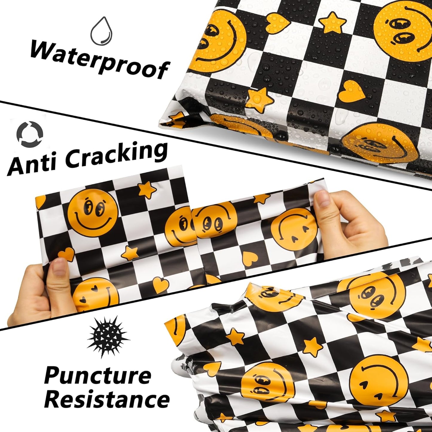 Poly Mailers 14.5x19 Inch 50 Pcs - Smiles Checkerboard Printed Shipping Bags, Waterproof and Tear Resistant Mailing Envelopes, Self-Sealing Packaging Bags for Small Business