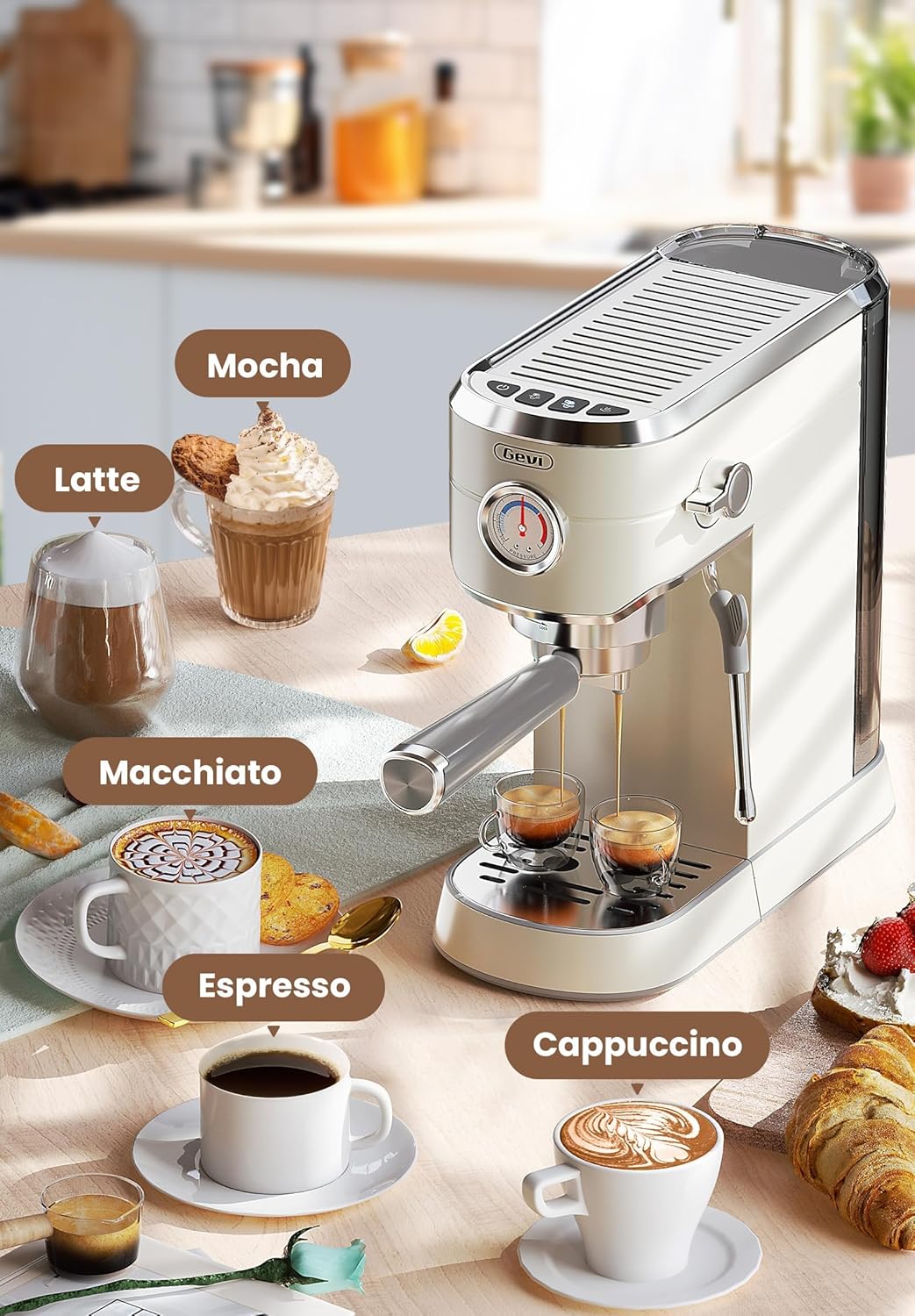 Gevi Commercial Espresso and Coffee Makers, Professional Espresso Maker Latte Machine with Milk Frother, Stainless Steel Expresso Coffee Machines for Home, Compact Cappuccino Machine, Great Gift