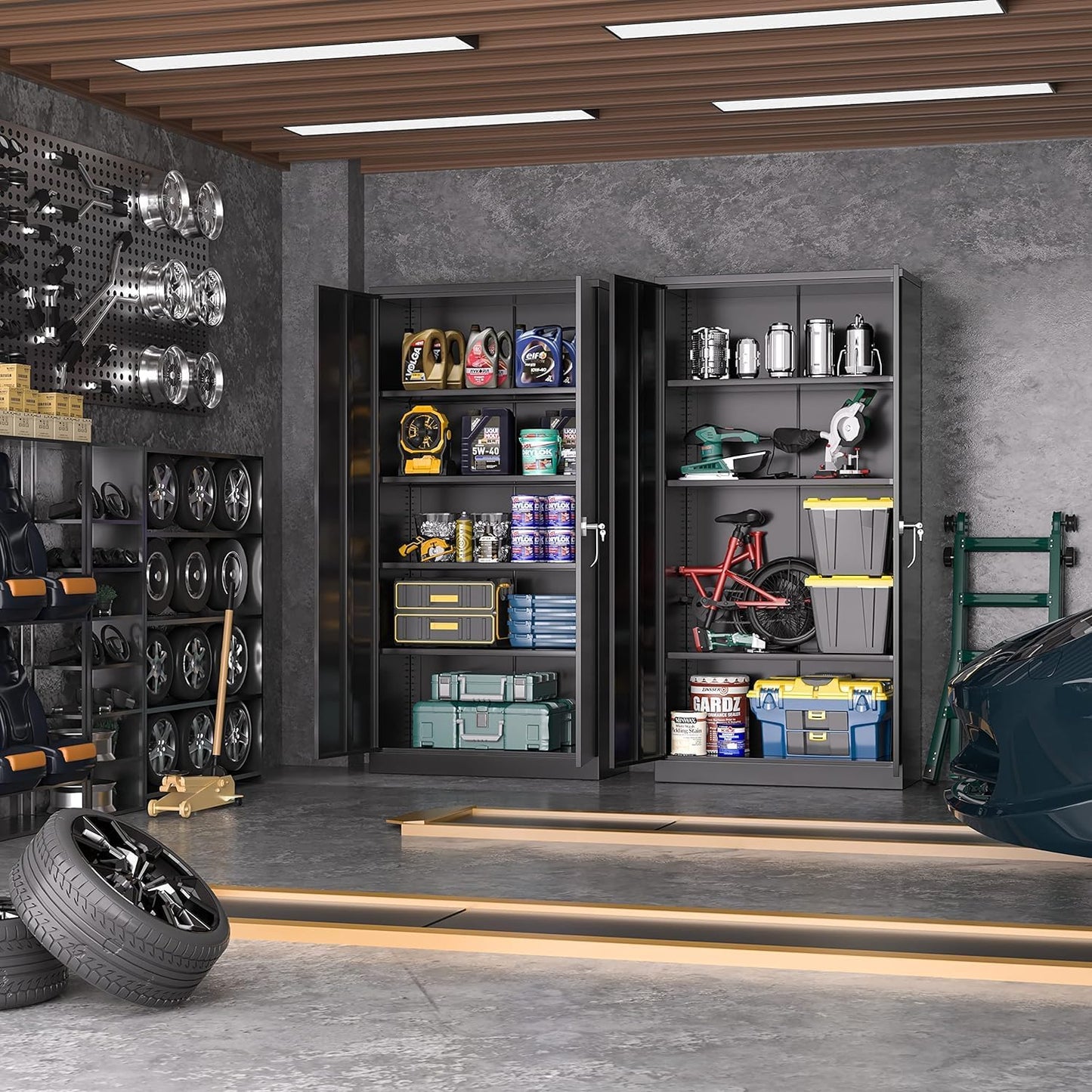 INTERGREAT Garage Storage Cabinets with Lock,72" H Metal Storage Cabinet with Doors and Adjustable Shelves, Steel Tool Cabinet for Garage, Office, Warehouse, School, Black