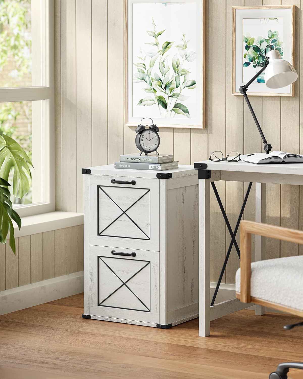 VASAGLE File Cabinet, Filing Cabinet with 2 File Drawers, Printer Stand, Fit A4, Letter Size, Hanging File Folders, Modern Farmhouse Style, for Home Office, Rustic White UOFC048T73