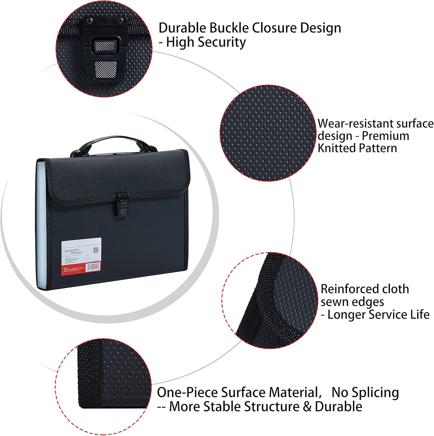 Legal Size 13 Pocket Accordian File Organizer Expanding File Folder for FC A4 Paper, Briefcase File Case with Durable Handle & Buckle Closure for School Home & Business (Black-2)