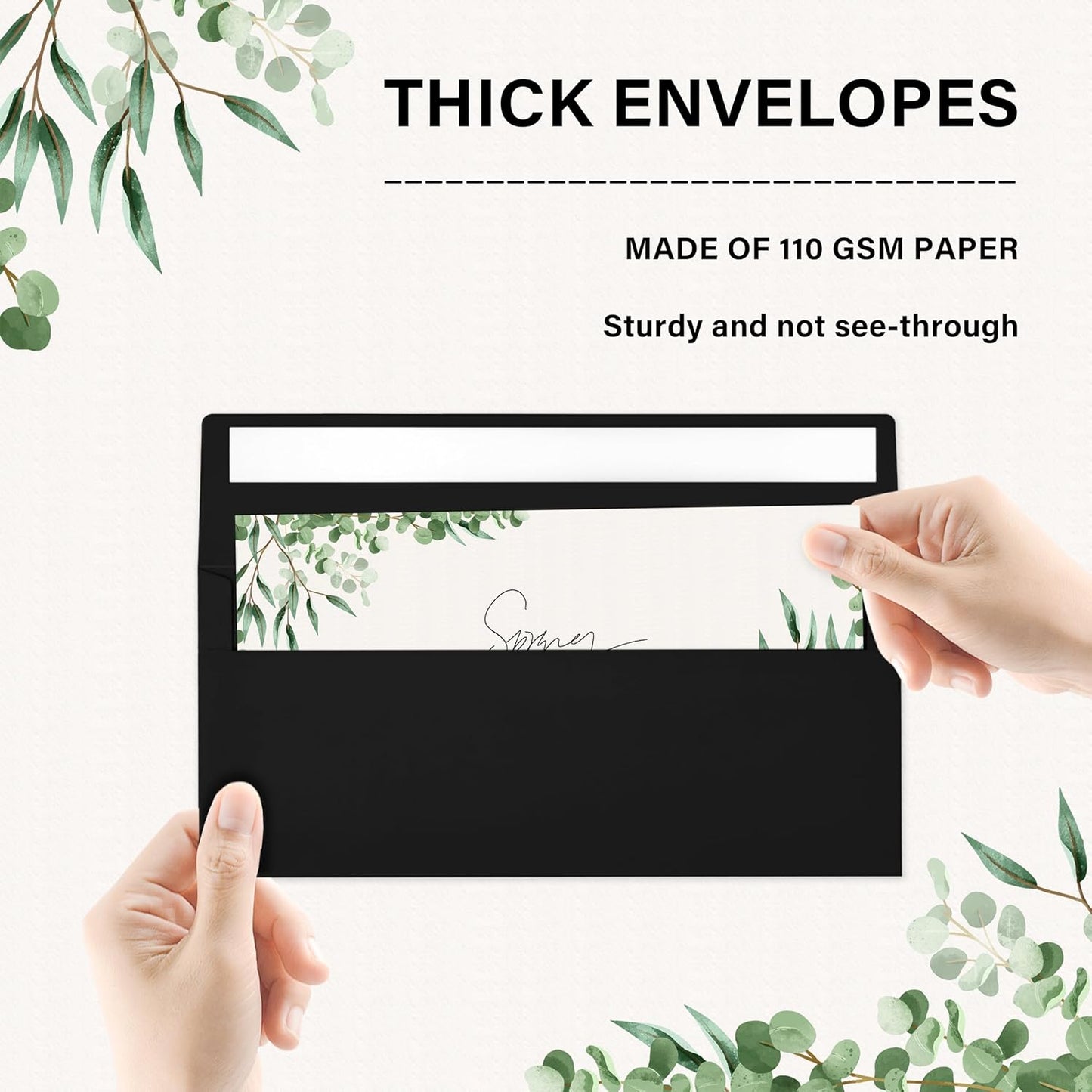50 Pack #10 Business Envelopes, Self Seal Standard Black Envelopes for Secure Business & Legal Mailing, Office, Checks, Letter, Invoices, 4 1/8 x 9 1/2 Inches