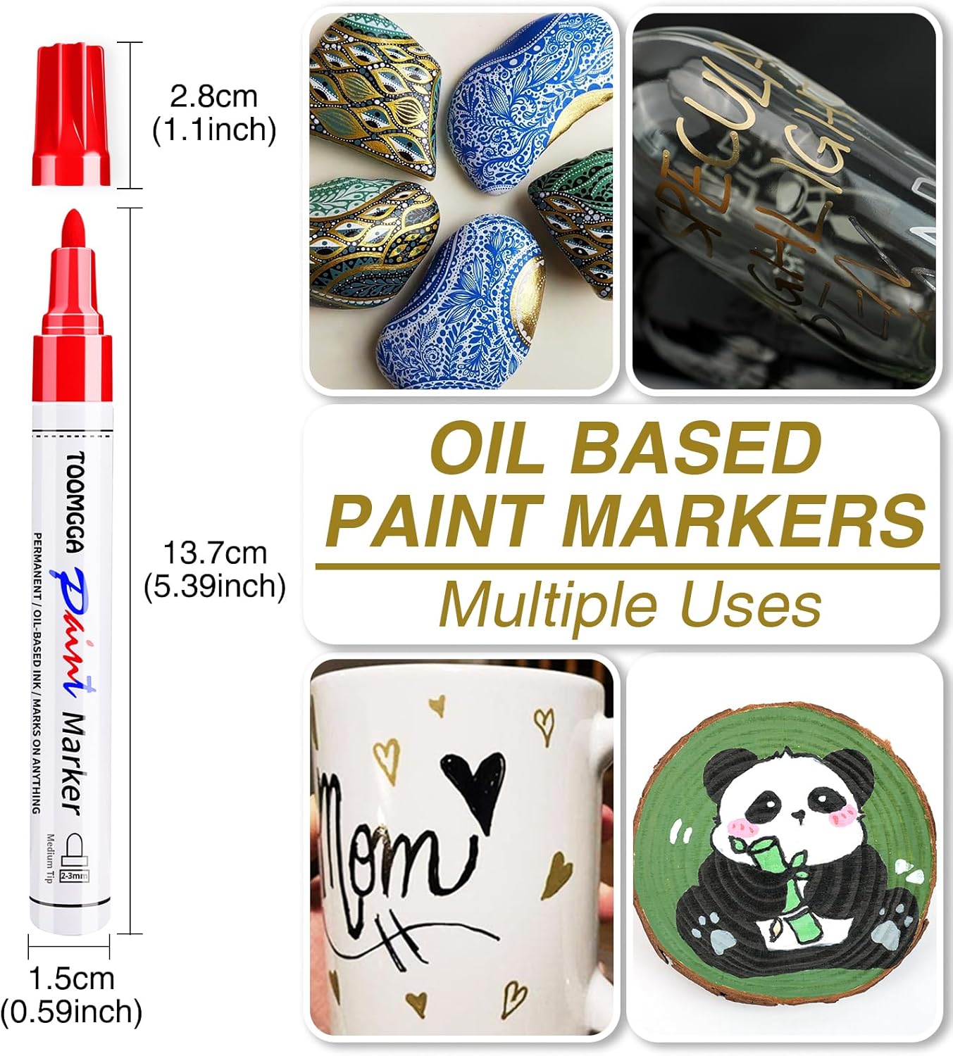 Paint Pens Paint Markers Red - 8 Pack Permanent Markers Oil Based for Metal Wood, Pens for Metal, Car Tyre,Plastic, Ceramic, Plastic, Canvas, Rock Painting, Glass, Craft Supplies