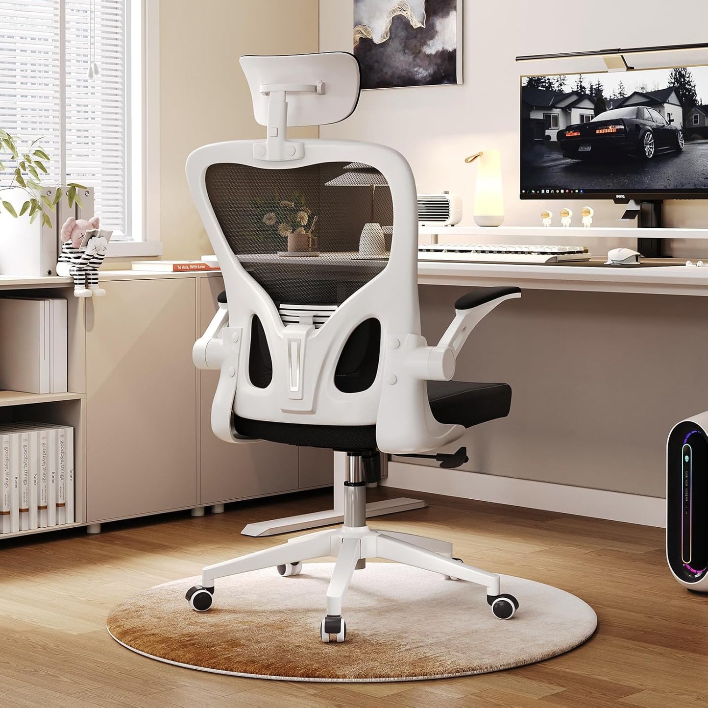 Ergonomic Office Chair, High-Back Mesh Computer Desk Chair with Adjustable Height, Lumbar Support, Flip-Up Armrests,headrest，and Swivel Rolling Design for Home and Office Use