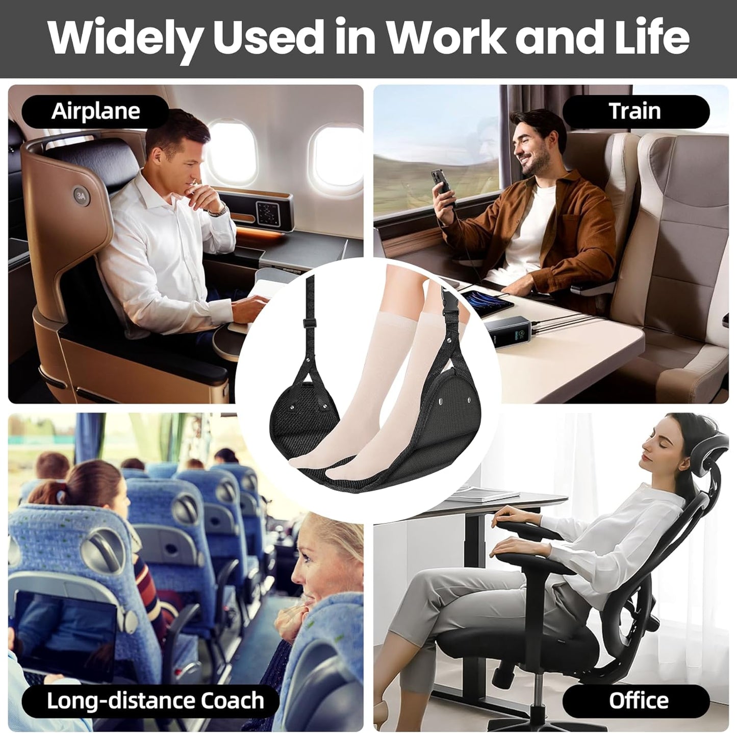 Foot Hammock for Plane Travel - Travel Essentials for Flying, Airplane Foot Hammock，Airplane Footrest for Under Desk at Work, Comfortable Footrest for Relaxation & Leg Support on Long Flights