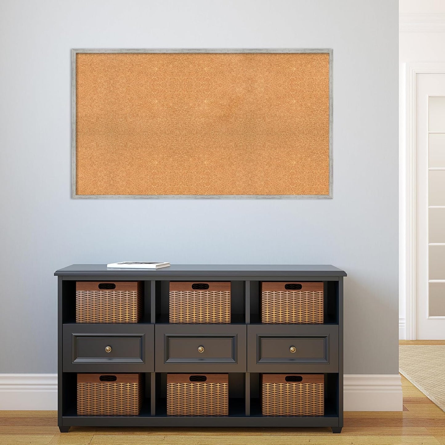 Amanti Art Natural Cork Board for Wall, 27x47 Vision Board with White Frame, Oversize Corkboard Office Decor for Home Organization, Cottage Corkboard Pinboard to Display Items for Home Organization