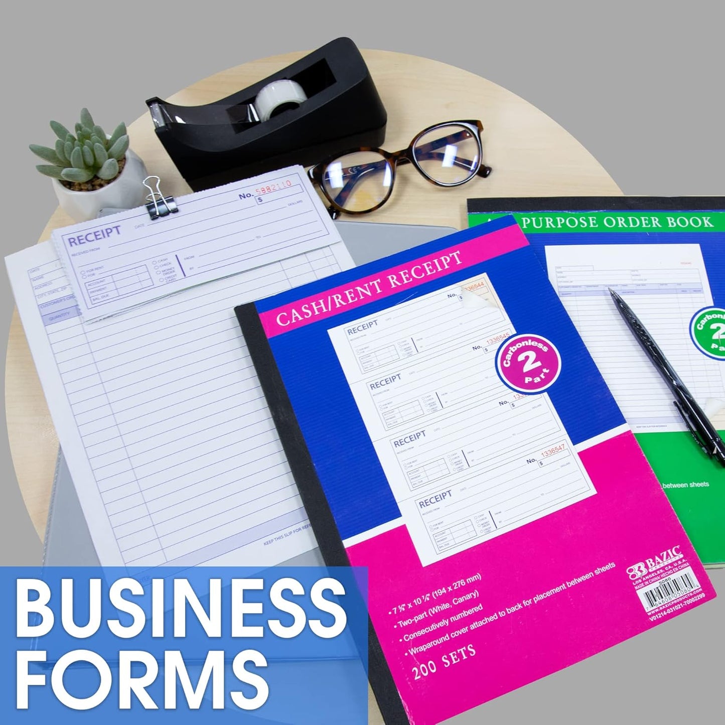 BAZIC All Purpose Order Book, 50 Sets 8 3/8" x 10 11/16" 2-Part Carbonless, White & Bound Wraparound Cover (50 Sets/Pk), 4-Packs