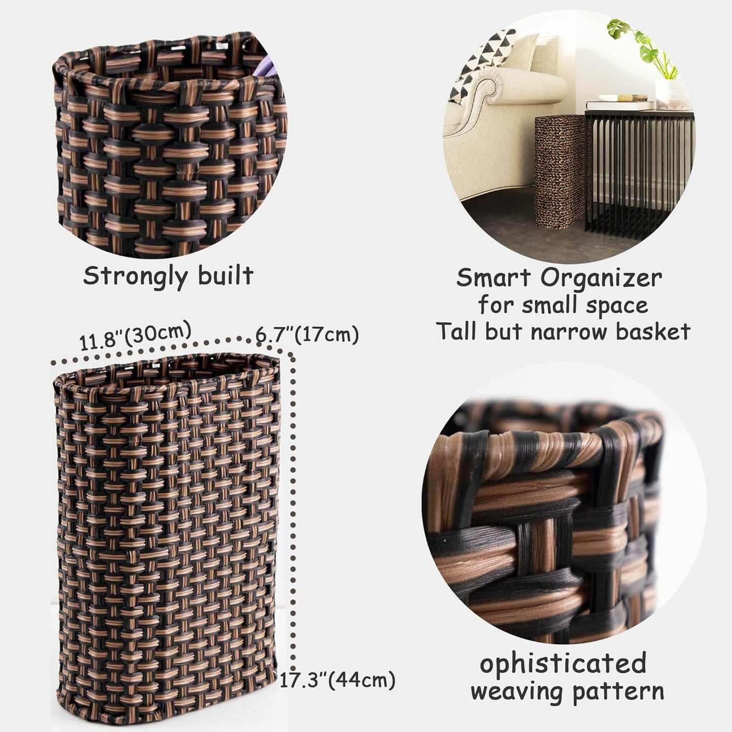 PEMAR Wicker Umbrella Holder Indoor Outdoor, Decorative Hand Woven Umbrella Stand Rack for Home, Entryway Rustic Farmhouse Multipurpose Narrow Tall Basket (Brown)