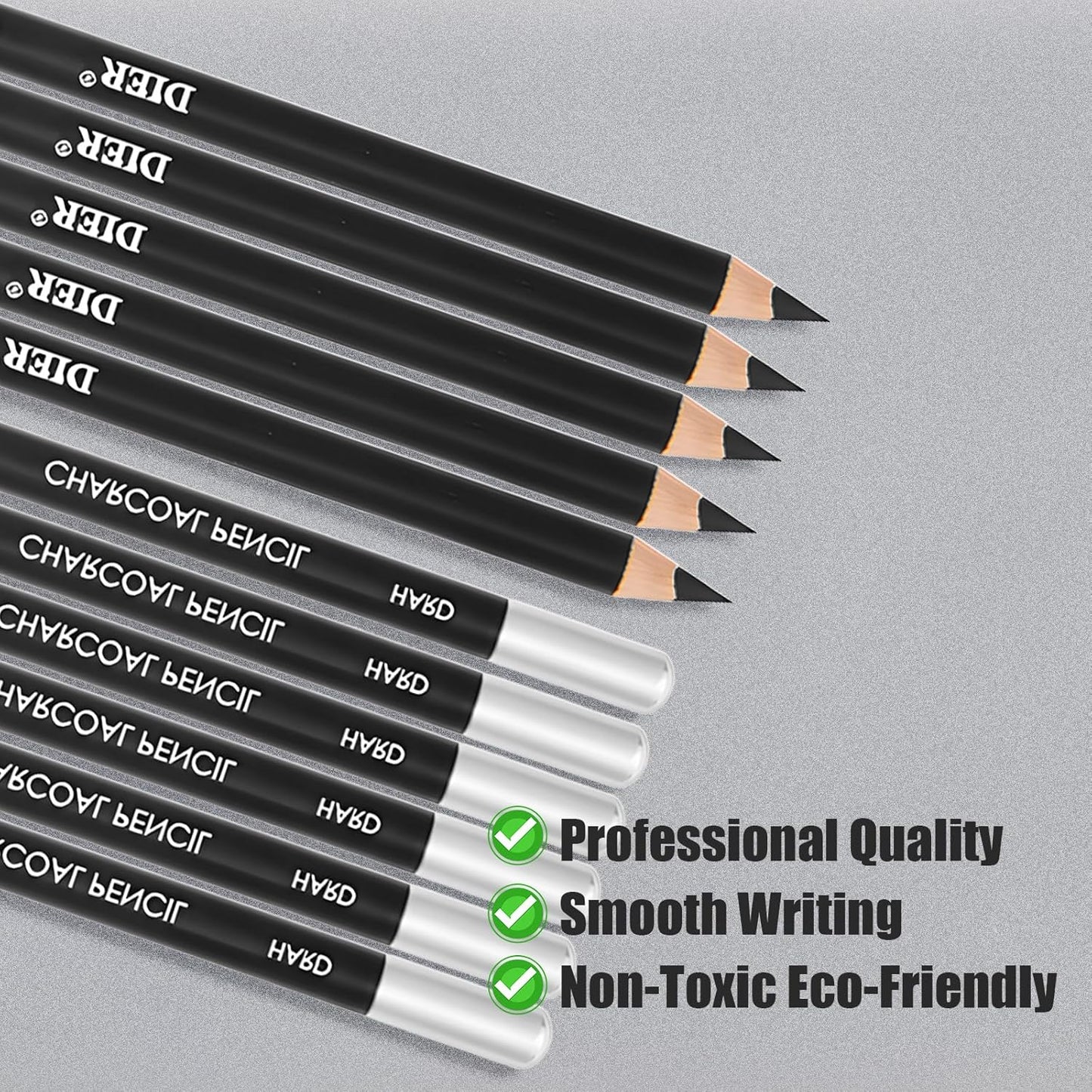 Geyoga 36 Pcs Professional Charcoal Pencils Soft, Medium and Hard for Drawing Charcoal Pencils for Sketching Shading Drawing Blending Portrait(Black, Hard)