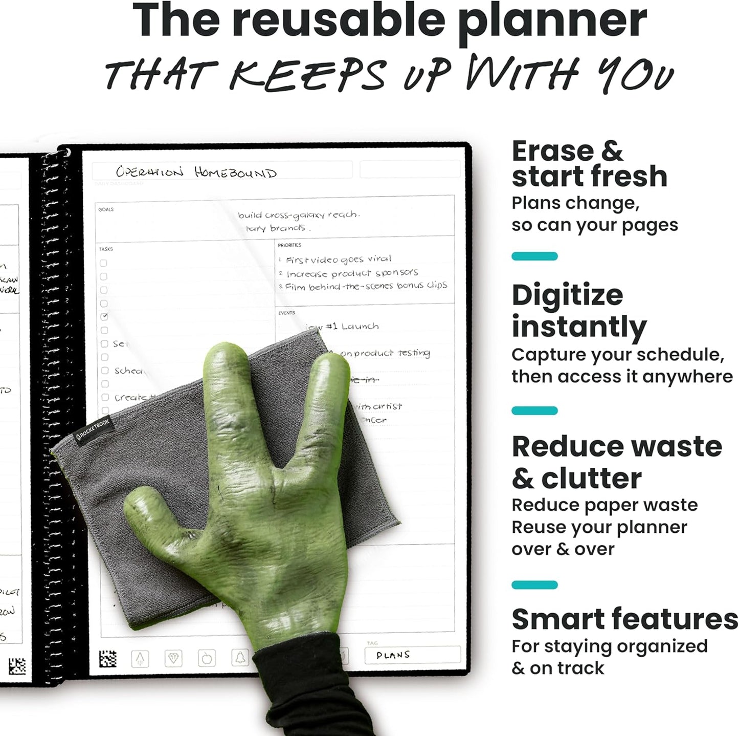 Rocketbook Flex Planner, Reusable Undated Smart, Executive Size 6x8.8 in Navy Blue – Daily, Weekly, Monthly, Annual Calendar, Tasks, Goals, Scheduling, Productivity, App Connected, Erasable, Durable Cover