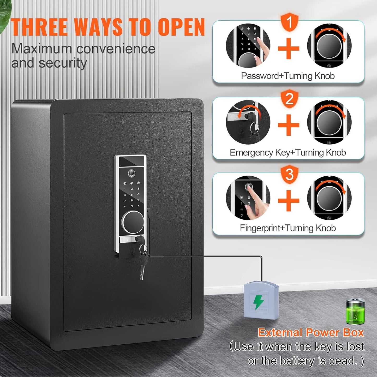 VEVOR Steel Security Safe - 2.2 Cubic Feet, Fingerprint & Digital Keypad Lock, Fire-proof Bag, Protect Cash, Gold, Jewelry, Documents - 15.8x13x23.6 inch