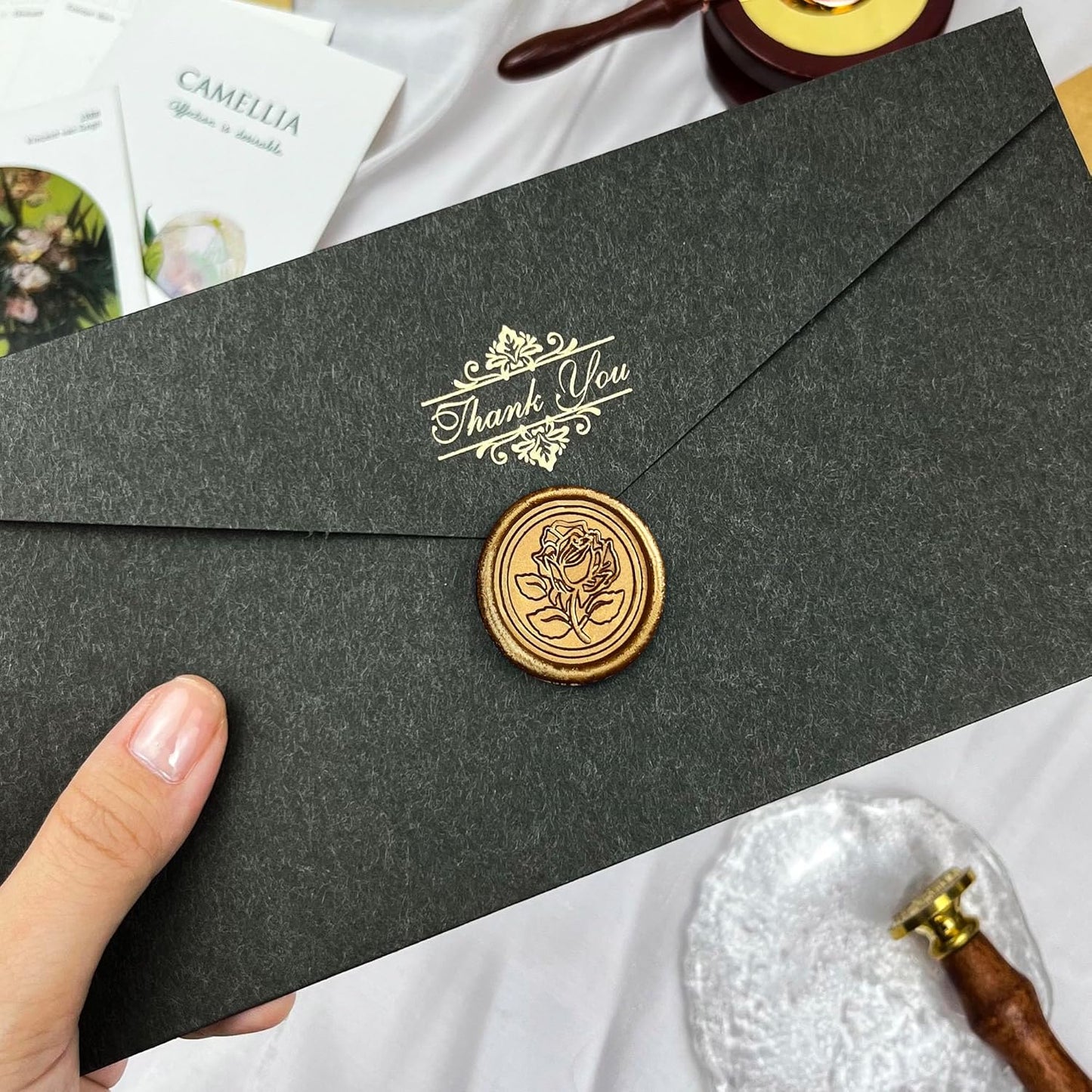 25pcs Bronze Wax Seal Stickers, Rose Style, Self Adhesive, Waterproof for Wedding Invitations, Envelope, Gift Wrap, Christmas