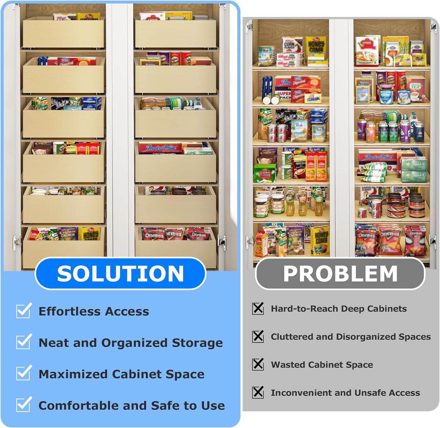 WelFurGeer Soft Close Pull Out Cabinet Organizer, 29" W x 22" D Heavy-Duty Pull-Out Cabinets Drawers, Smooth Slide-Out Shelf for Kitchen Cabinets, Space-Saving Cabinet Organizer with Easy Installation