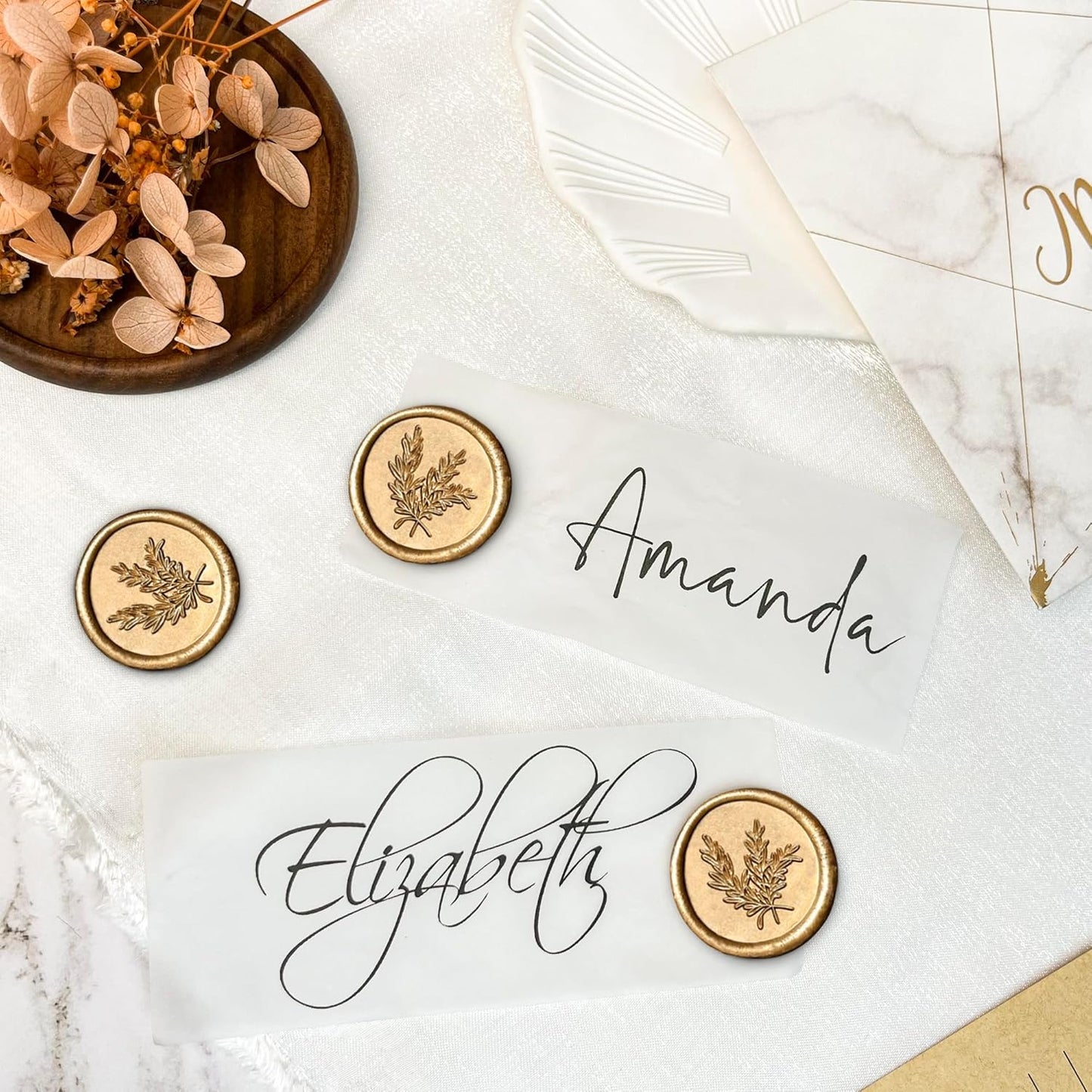 50Pcs Wax Seal Stickers Handmade Envelope Seals Self Adhesive Wax Stickers for Wedding Party Invitations, Envelope, Gift Wrap, Christmas(Rosemary Style, Bronze)