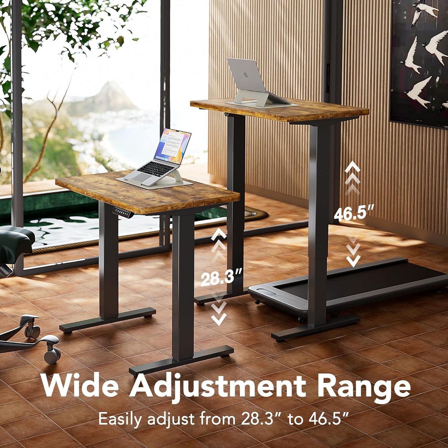 HUANUO Electric Standing Desk, 55 x 24 Inch Height Adjustable Computer Desk with Storage Bag, 4 Height Memory Settings, Sit Stand Up Desk for Home Office, Rustic Brown