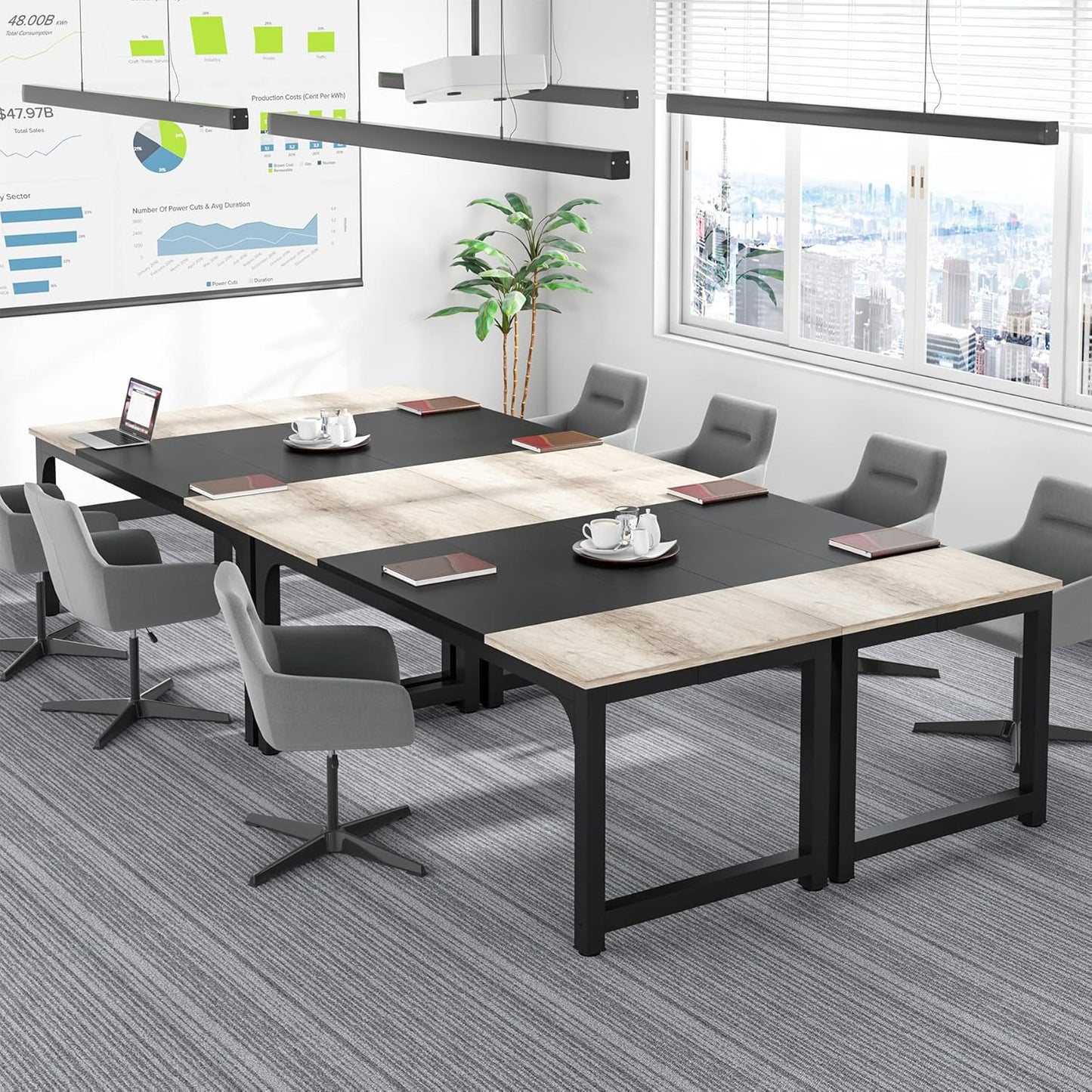 Tribesigns 70.8”Executive Desk, Large Office Computer Desk with Thicken Frame, Modern Simple Workstation Business Furniture for Home Office, Vintage Grey/Black