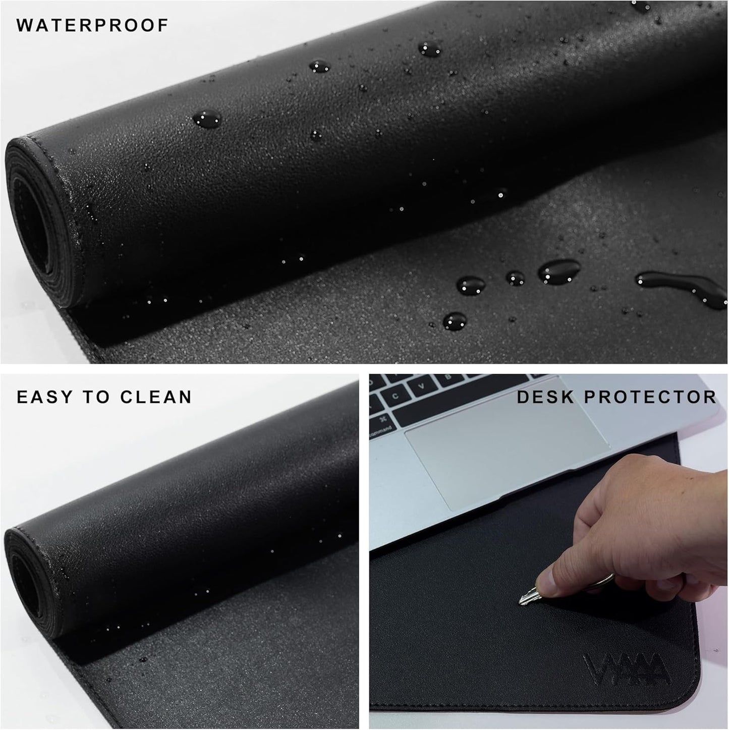 Vyaaa 78.7"x23.6" PU Leather Large Desk Mat (Black) - XXL Extended Mouse pad, Office Desk Protector, Non-Slip Computer Desk pad for Office, Gaming, Home