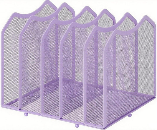 Simple Trending Mesh Desktop File Sorter Organizer, 5-Section Bookshelf for Desk Home Office, Purple