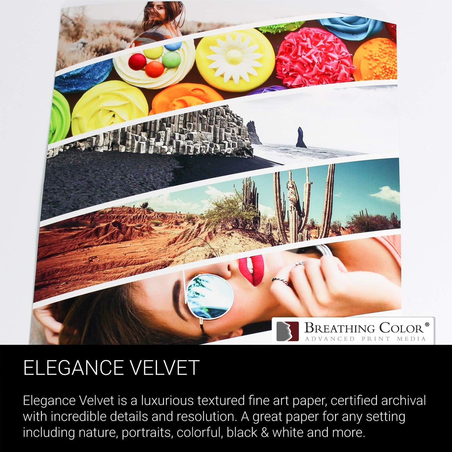 Elegance Velvet 44 in x 40 ft roll is a Premium Matte 310 gsm, Cold Pressed Bright White Museum Grade Fine Art Inkjet Paper, Compatible with Most Dye-Based and Pigment Printers